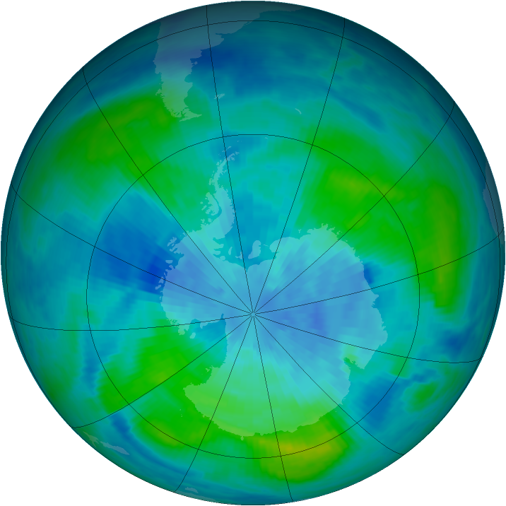 Antarctic ozone map for 19 March 1988